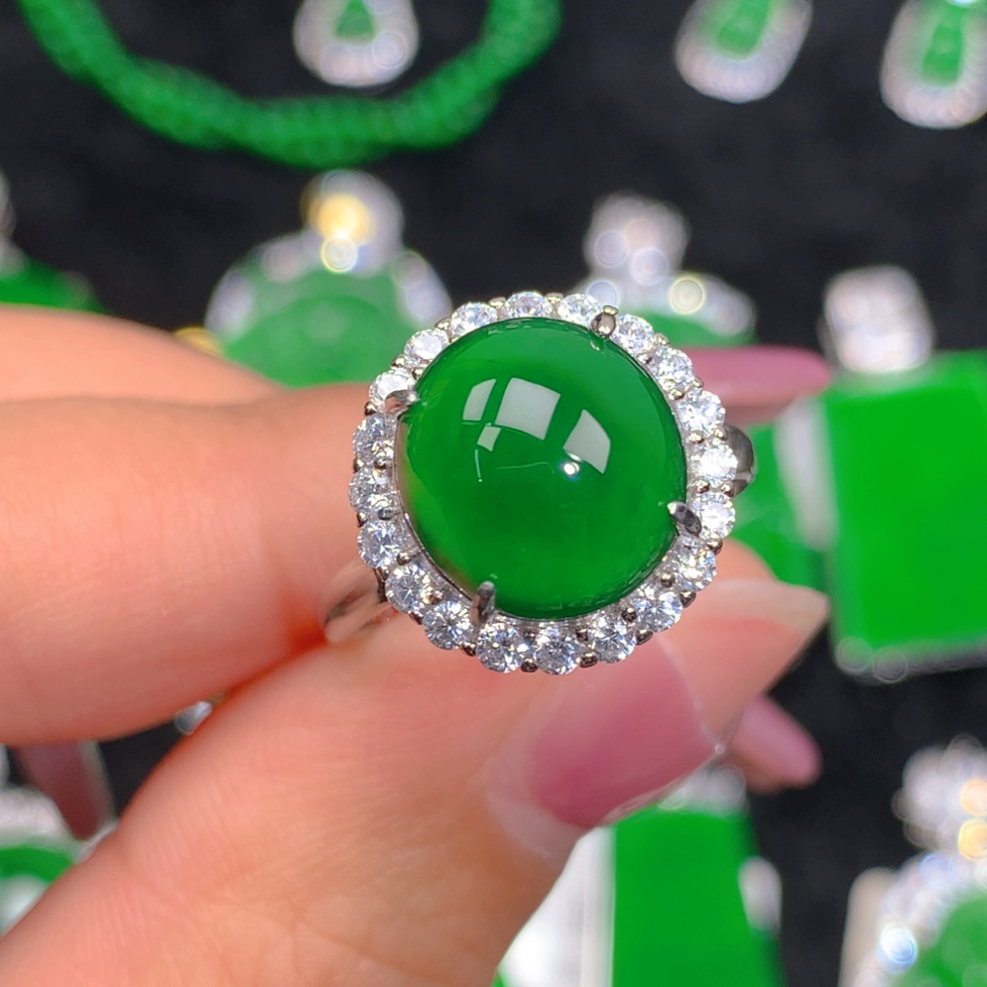 翡翠戒指银S925镶嵌翡翠