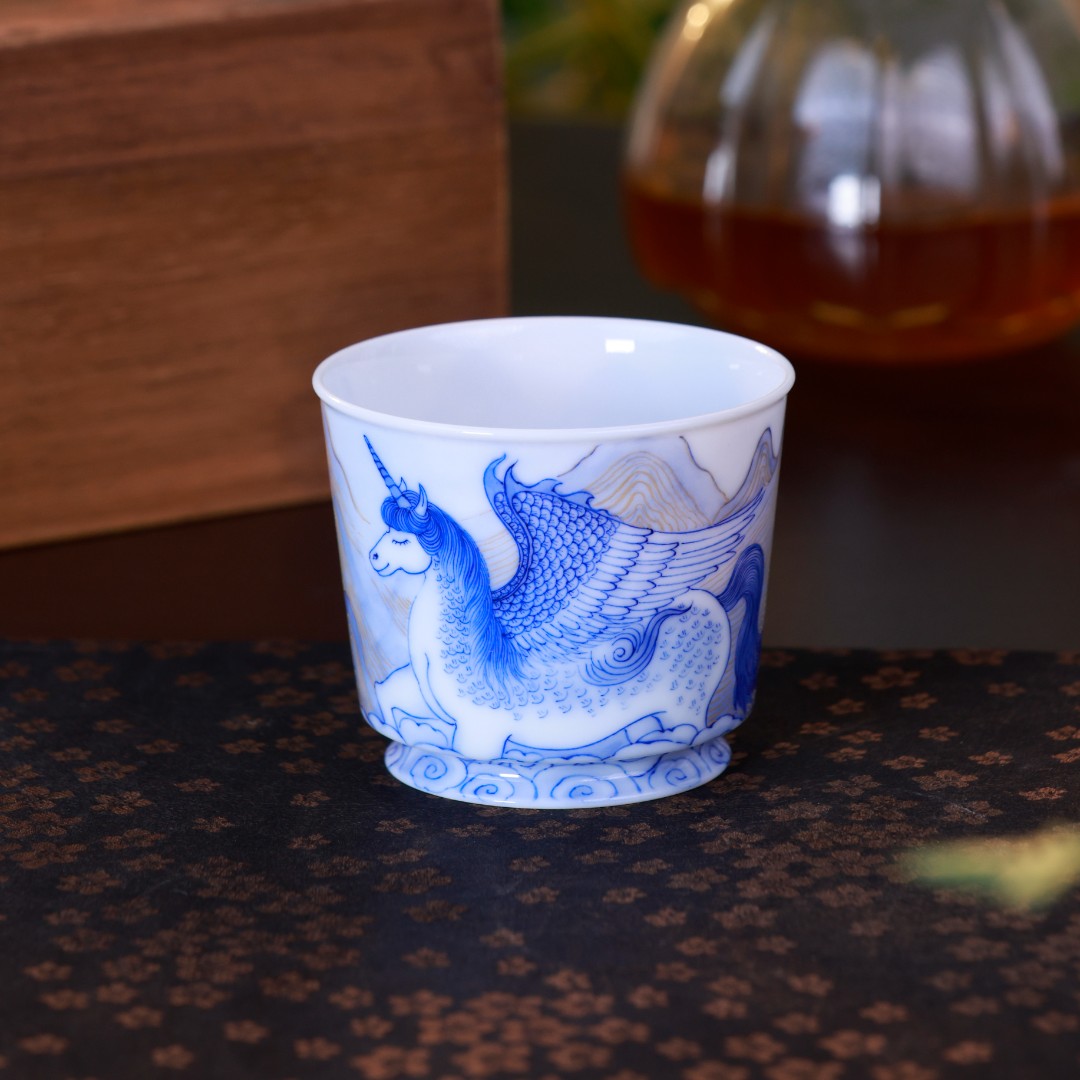画堂春 山海经䑏疏直口杯 纯手工手绘制作 景德镇陶瓷茶具茶器