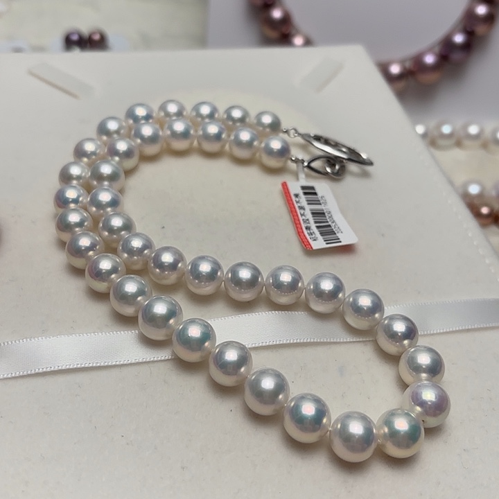 淡水珍珠颈饰银S925镶嵌10-11正圆蓝光赛澳白