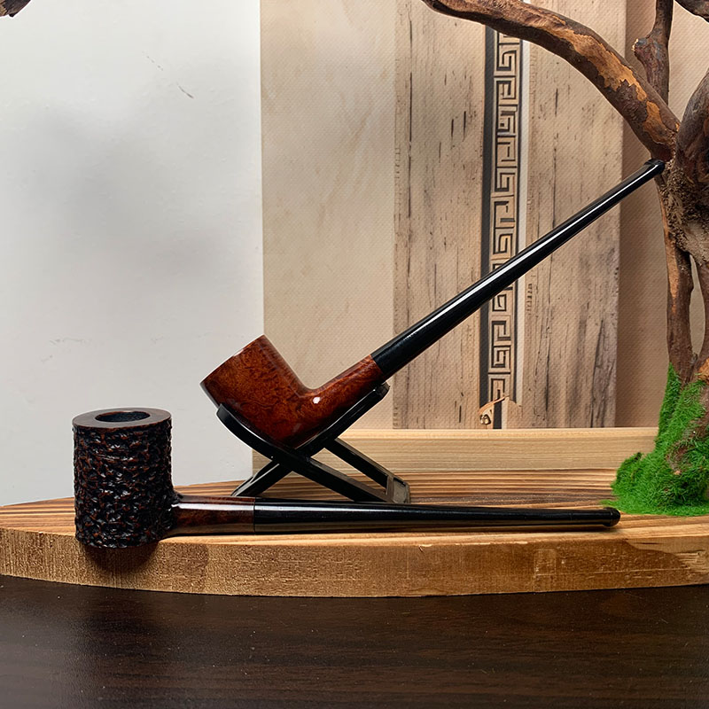 石楠木长柄平底老式便携弯式3mm过滤芯阅读旱烟斗