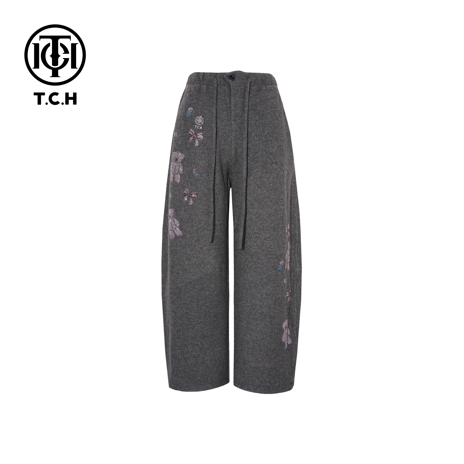 TCH【直筒阔腿】冬款百搭时尚烫钻慵懒风灰色休闲裤T75D20E1243