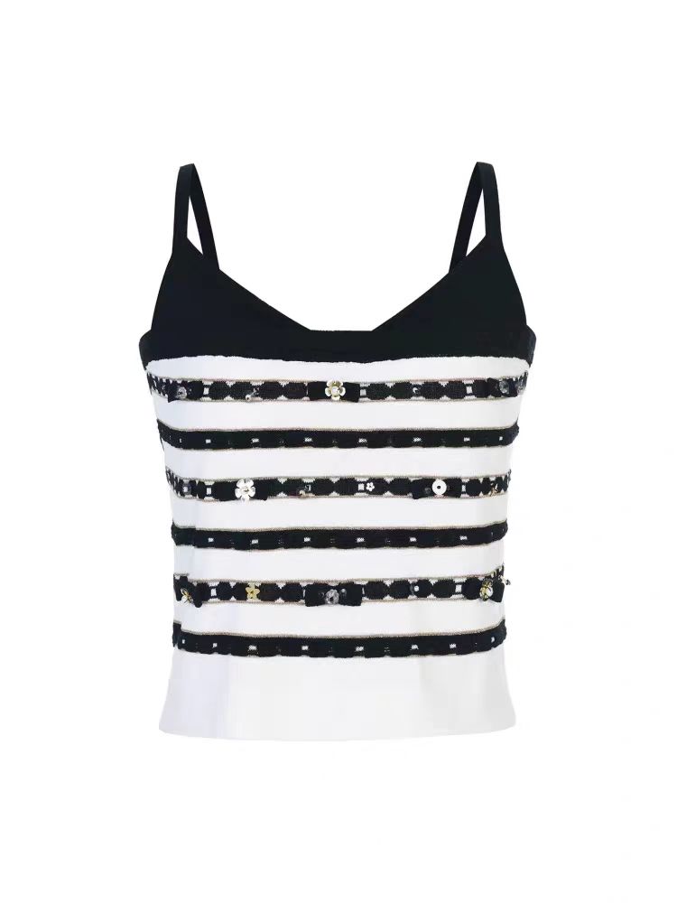 [D092]千金风少女风打底条纹气质女士蝴蝶结条纹针织吊带