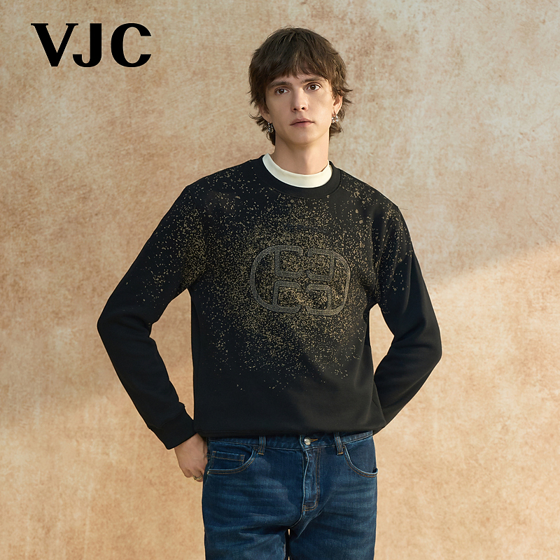 VJC/威杰思2025秋冬新款男装点石成金轻奢风卫衣打底衫BAEDE1278