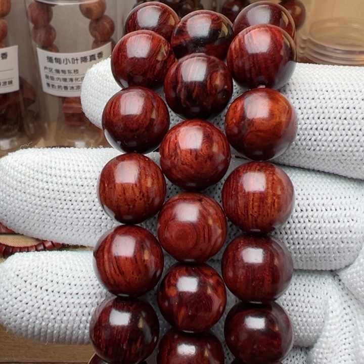 木木本海南红降花梨公12圆珠单圈精品