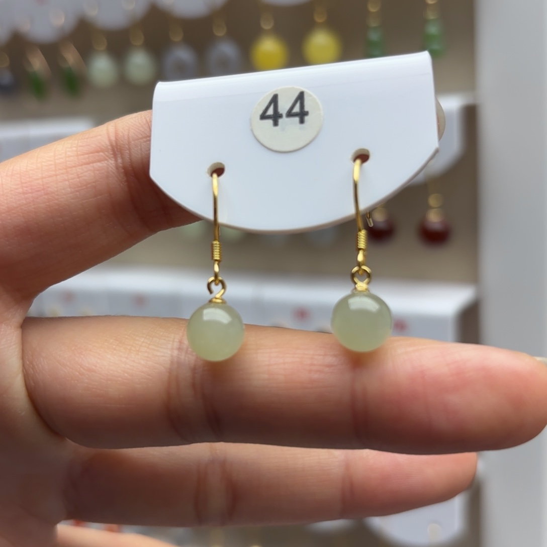 和田玉银S925镶嵌耳饰