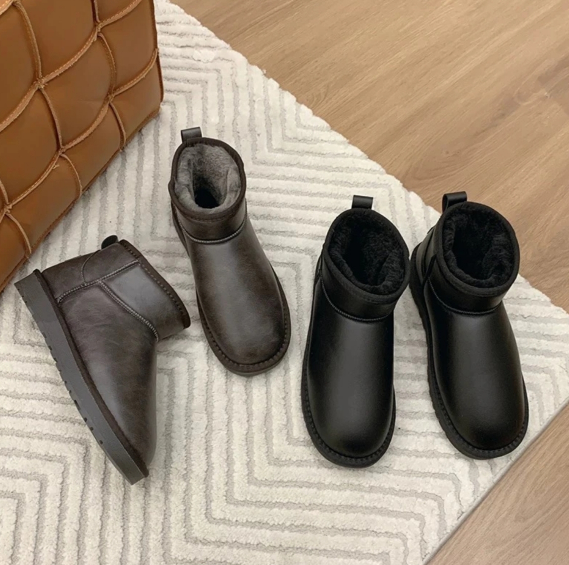 小敏家 男士冬季百搭皮面防水休闲雪地靴 加绒加厚短筒保暖面包鞋