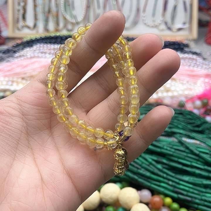 玛瑙/玉髓珠宝半成品未镶嵌6mm左右金发晶108颗