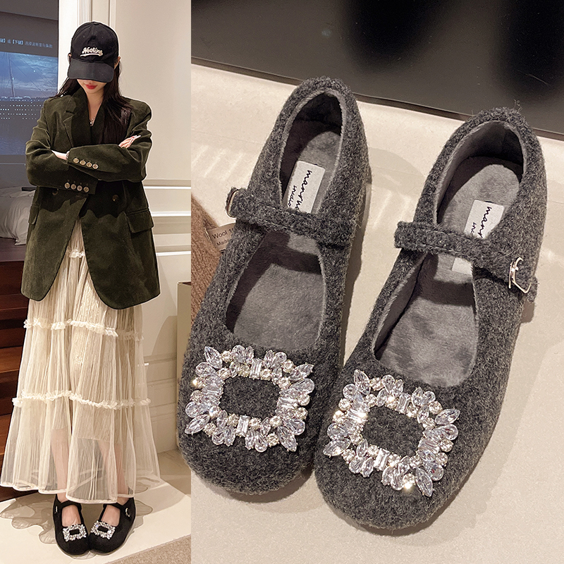 内增高4cm方头梅花扣保暖时尚单鞋