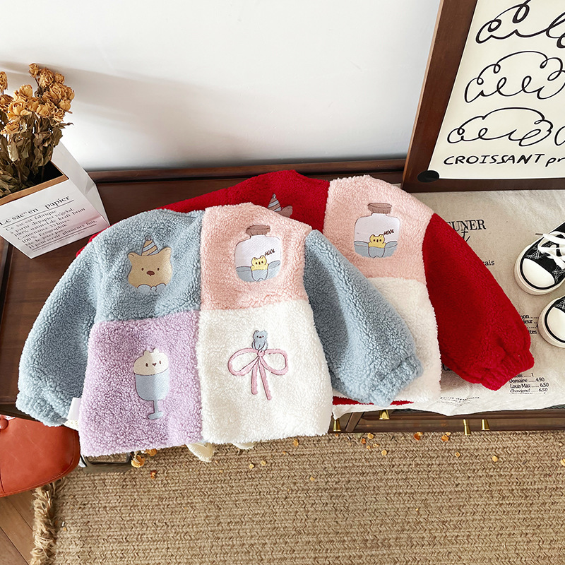 【橘止皮】女童毛毛衣外套冬季新款加绒保暖棉袄儿童棉服DW241209