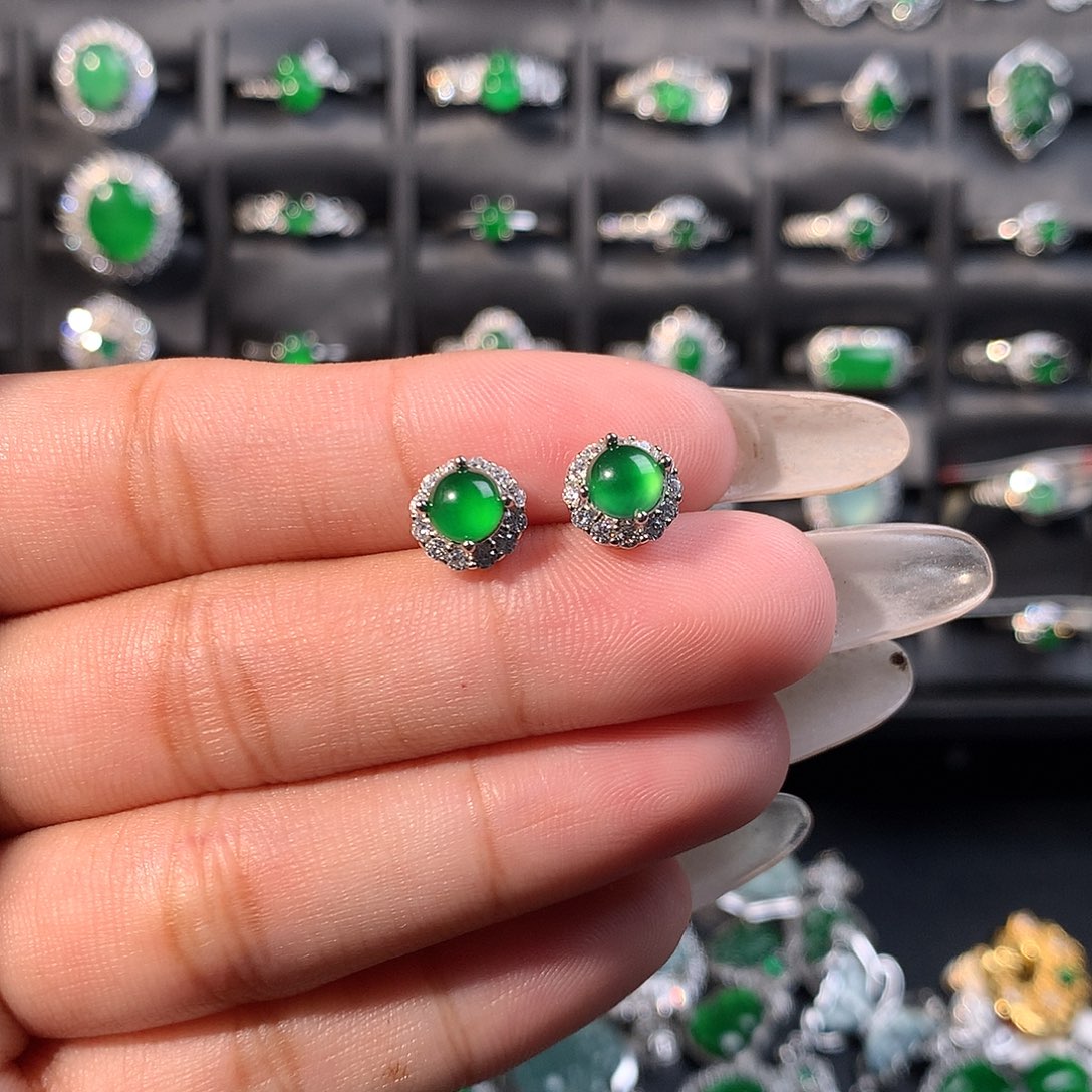 翡翠未镶嵌耳饰耳钉