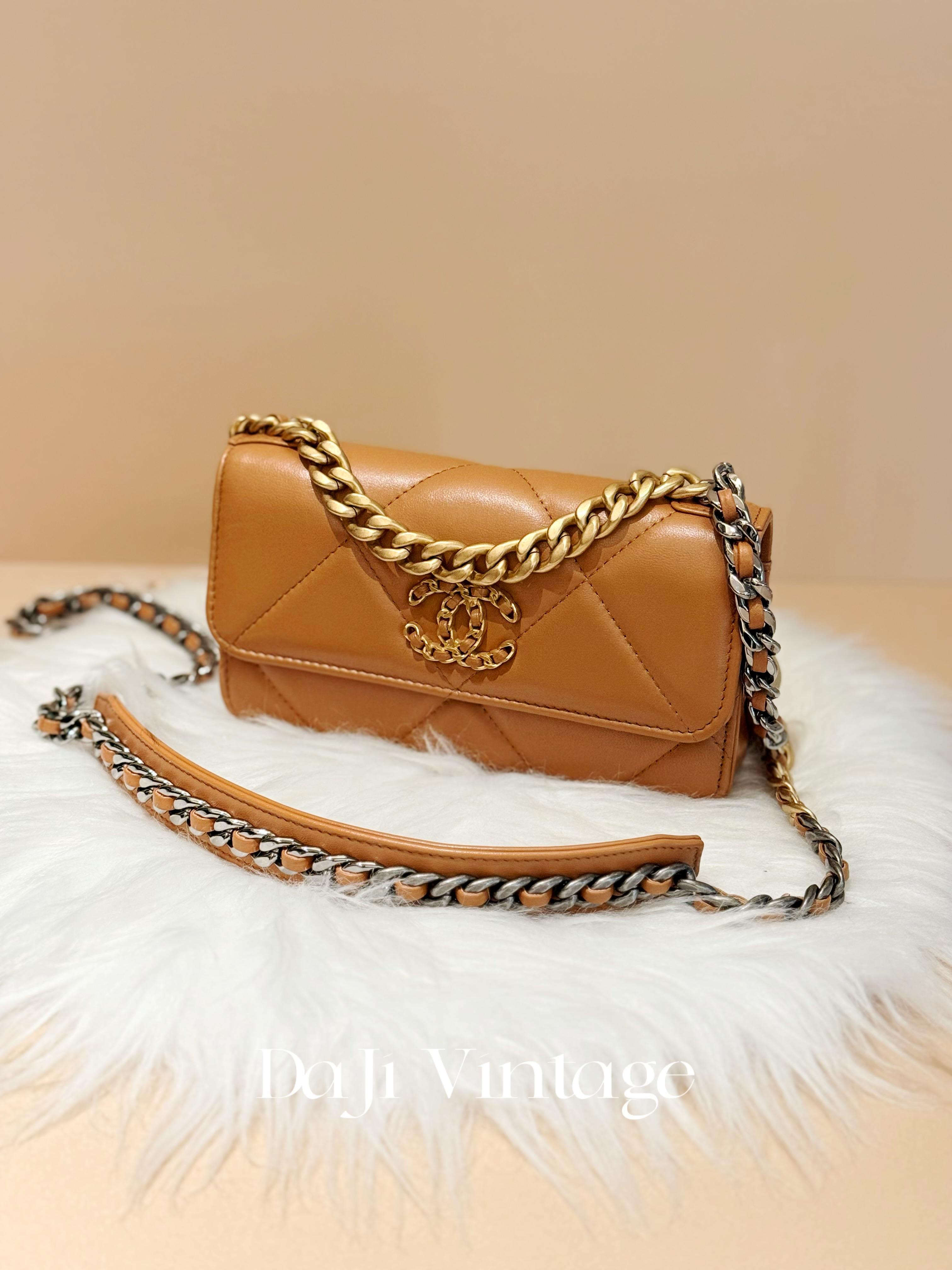 99新 Chanel/香奈儿 大吉中古/sh/焦糖色19bag手机woc斜挎包