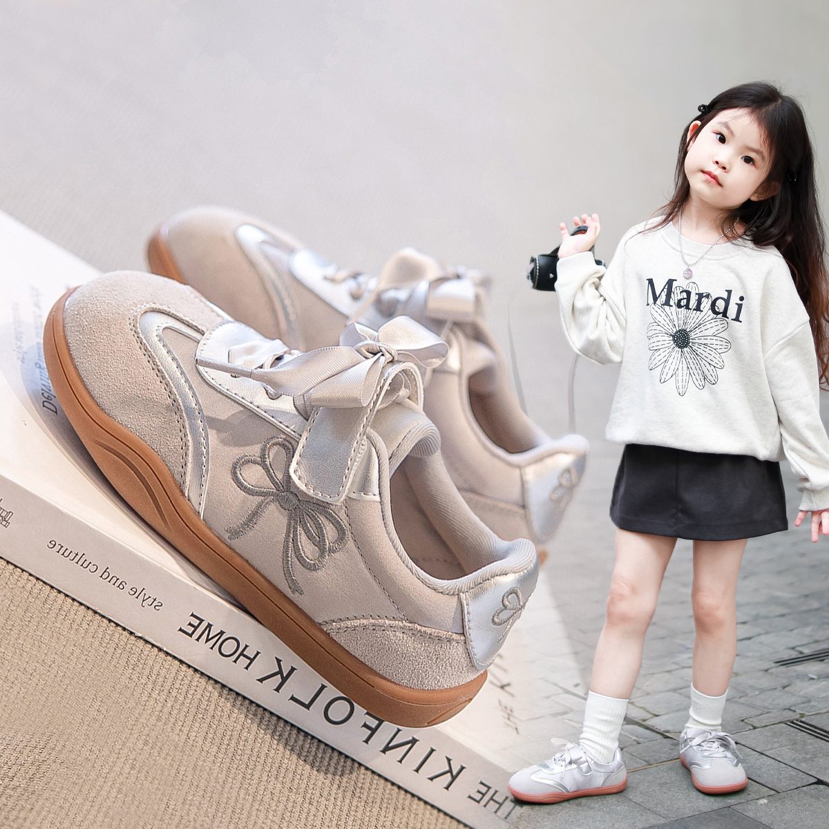 女童德训鞋子儿童运动板鞋2025春夏新款宝宝开春大童单鞋透气