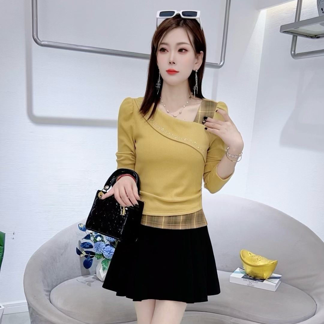 A8875秋季新款女装时尚百搭长袖T恤洋气显瘦上衣