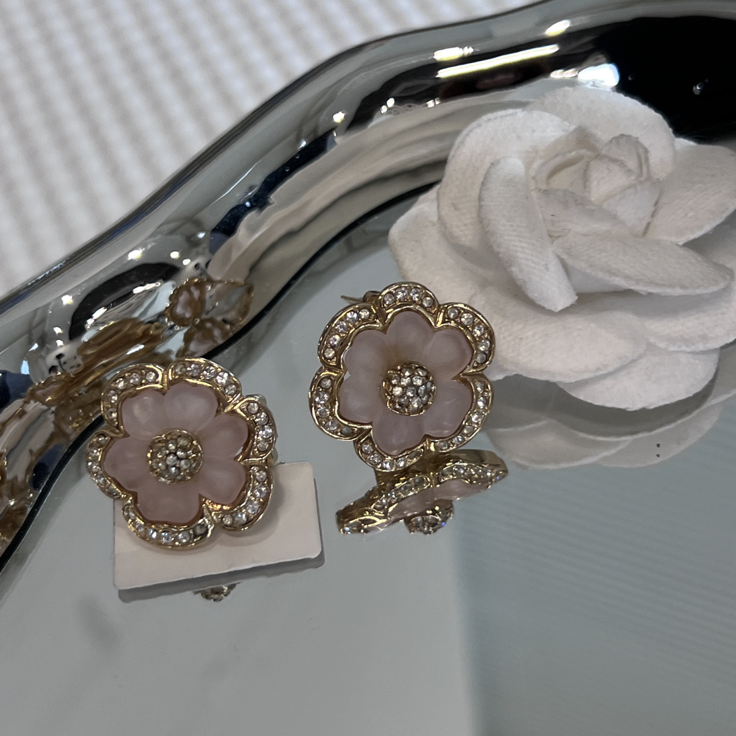 95新 DIOR/迪奥 迪奥芭比粉樱花镶石耳夹