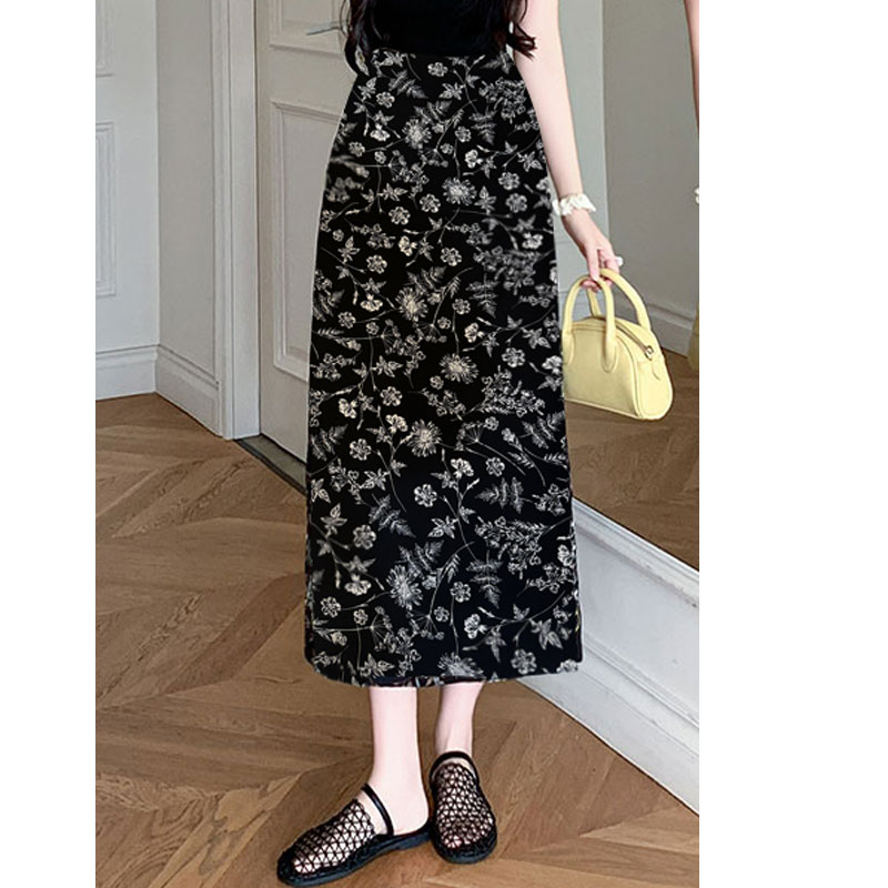 【夏央家】全里衬夏季新款薄印花后开叉半身裙 2个长度#6667-2