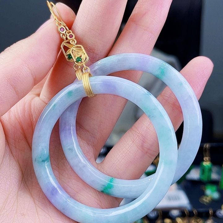 翡翠耳饰银S925镶嵌饰品