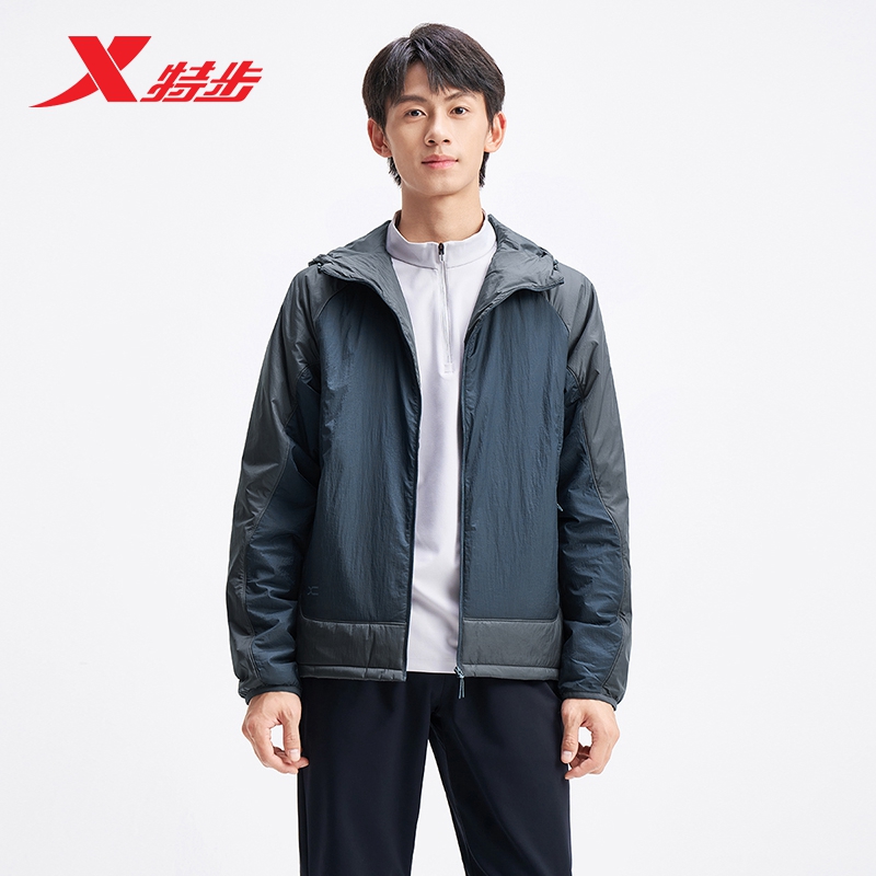 特步汪东城同款丨跑步棉服男2025年新款冬季防风男装保暖外套风衣