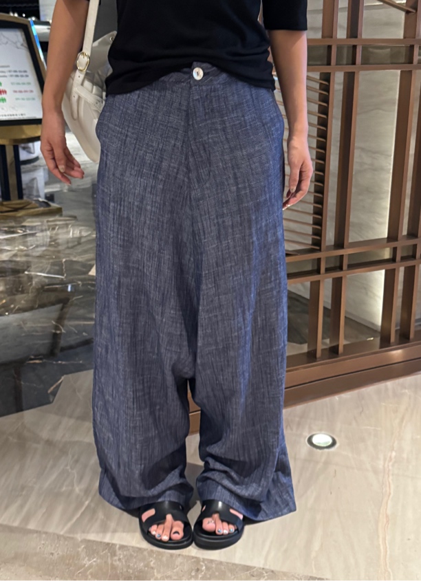 LULU BUNNY 老钱风大吊档亚麻宽松阔腿裤复古拖地裤子