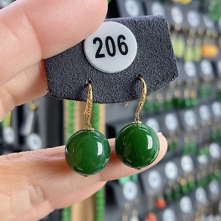 和田玉耳饰18K金镶嵌