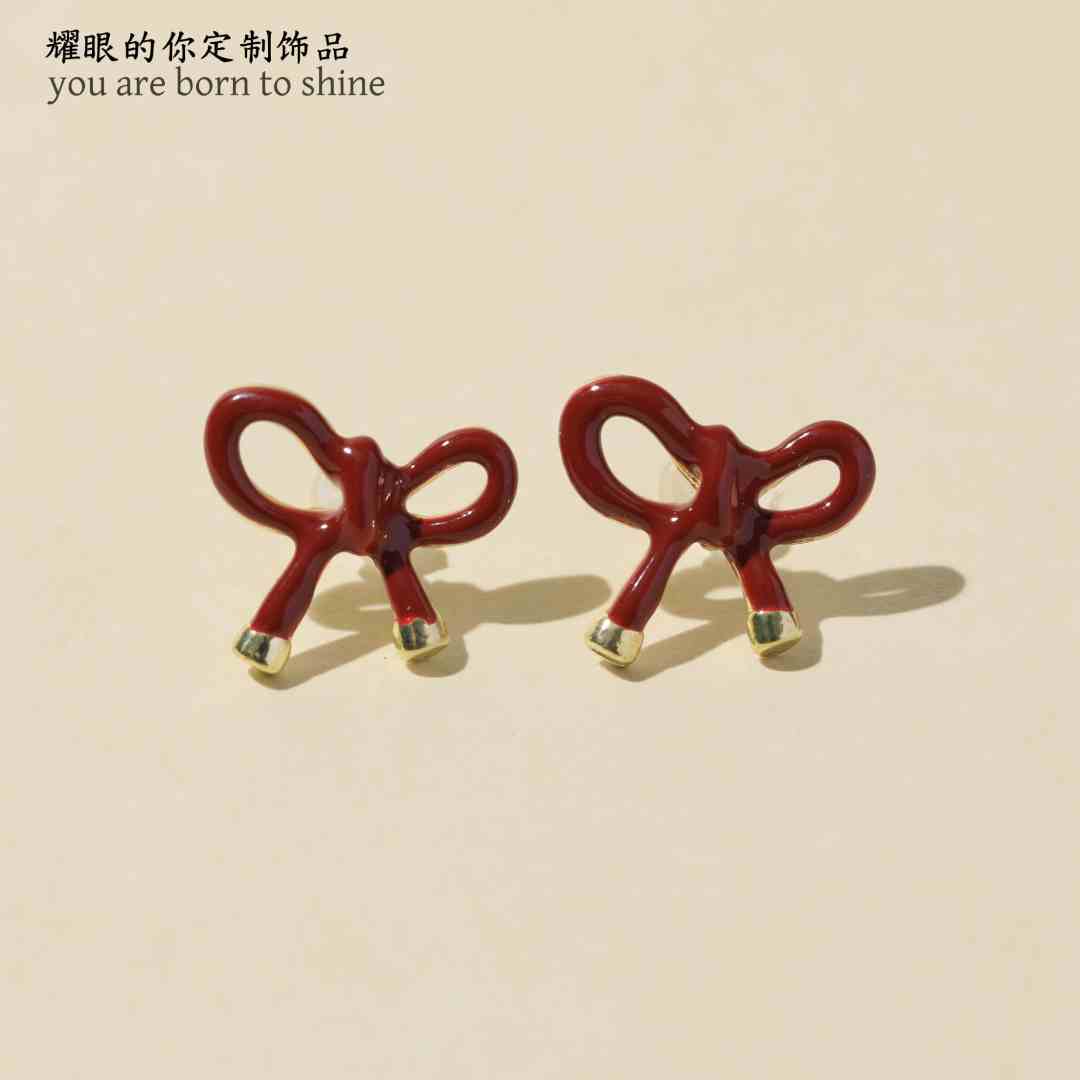 合金耳饰 耀眼的你原创设计蝴蝶结安可拉红耳钉YYDN111102