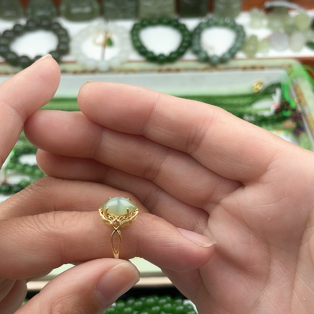 和田玉戒指银S925镶嵌和田玉戒指银s925镶嵌