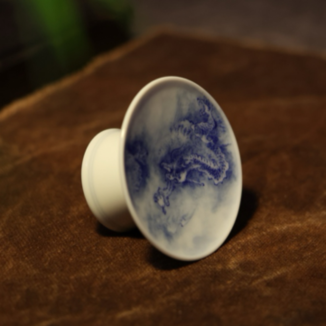 青花龙纹盖置茶壶茶具配件可作盖碗盖子底托全手工陶瓷
