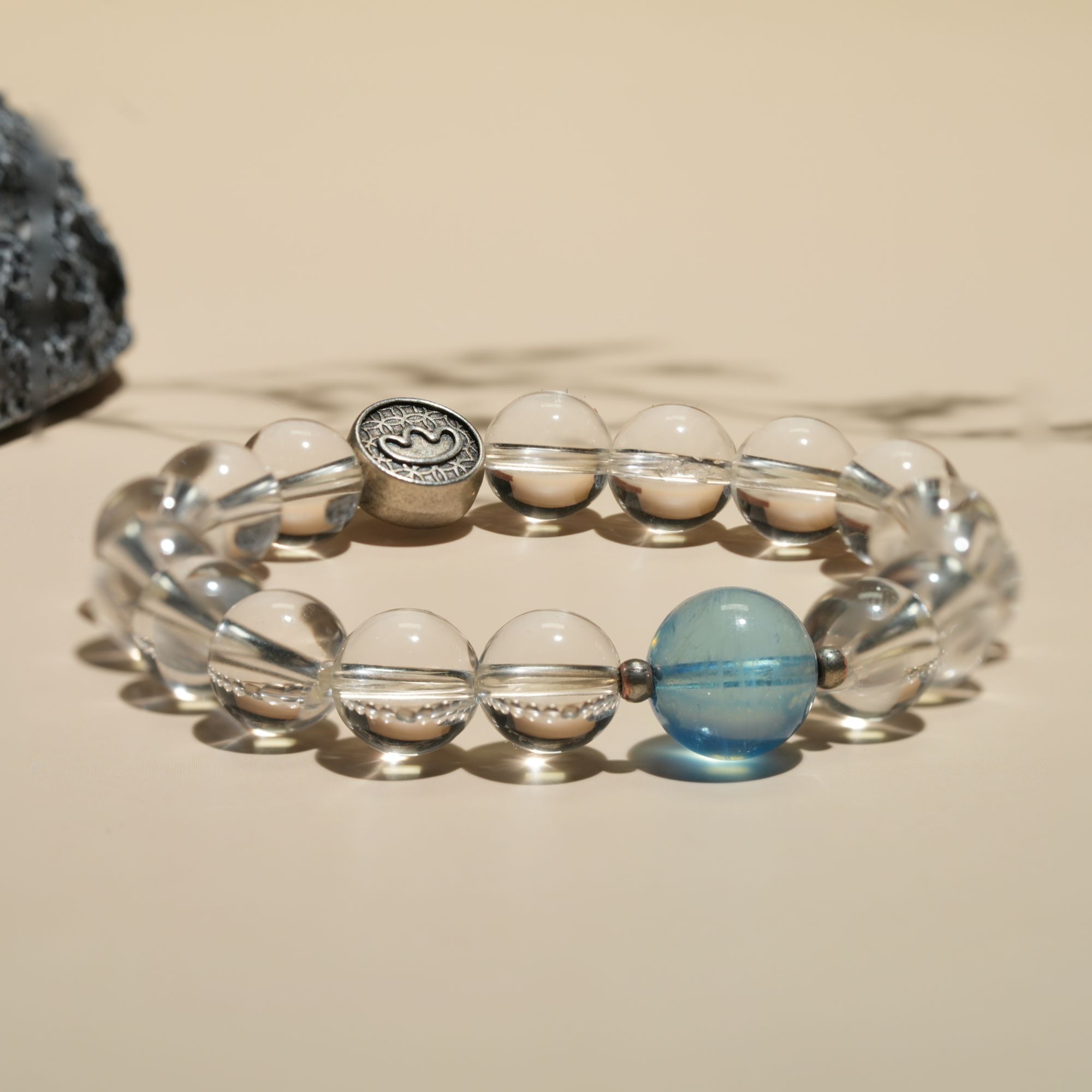 天然白水晶海蓝宝S925银设计手串