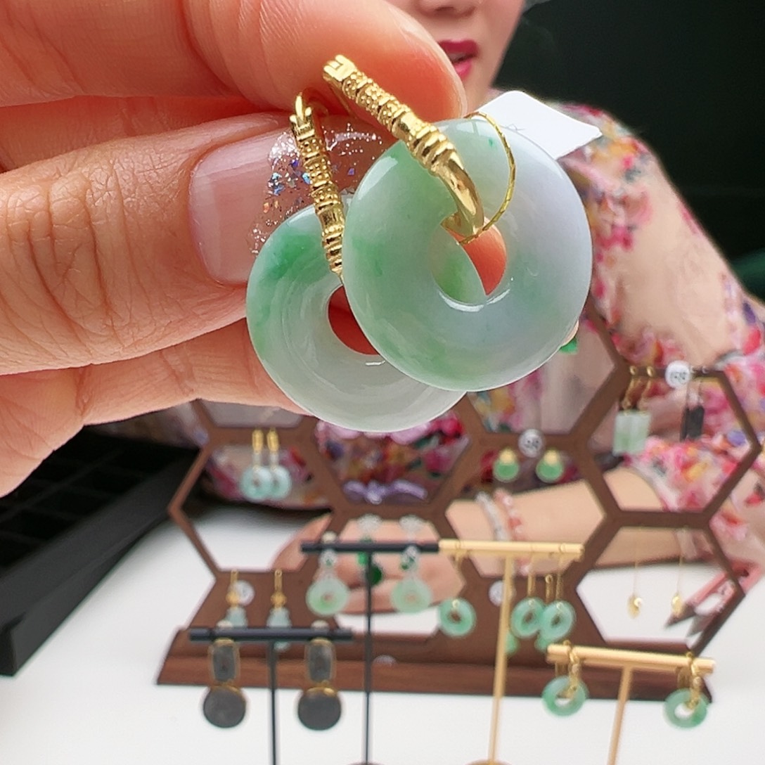 翡翠耳饰银S925镶嵌天然翡翠耳饰银s925镶嵌