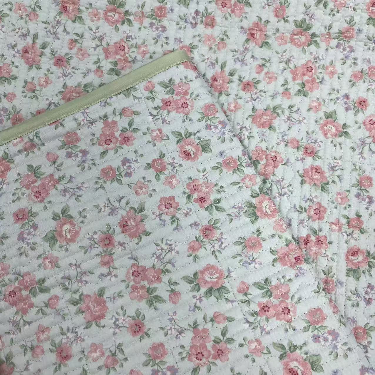 【绒兰】230*250 全棉双层纱莱赛尔天丝床盖三件套 323号 淡绿底花