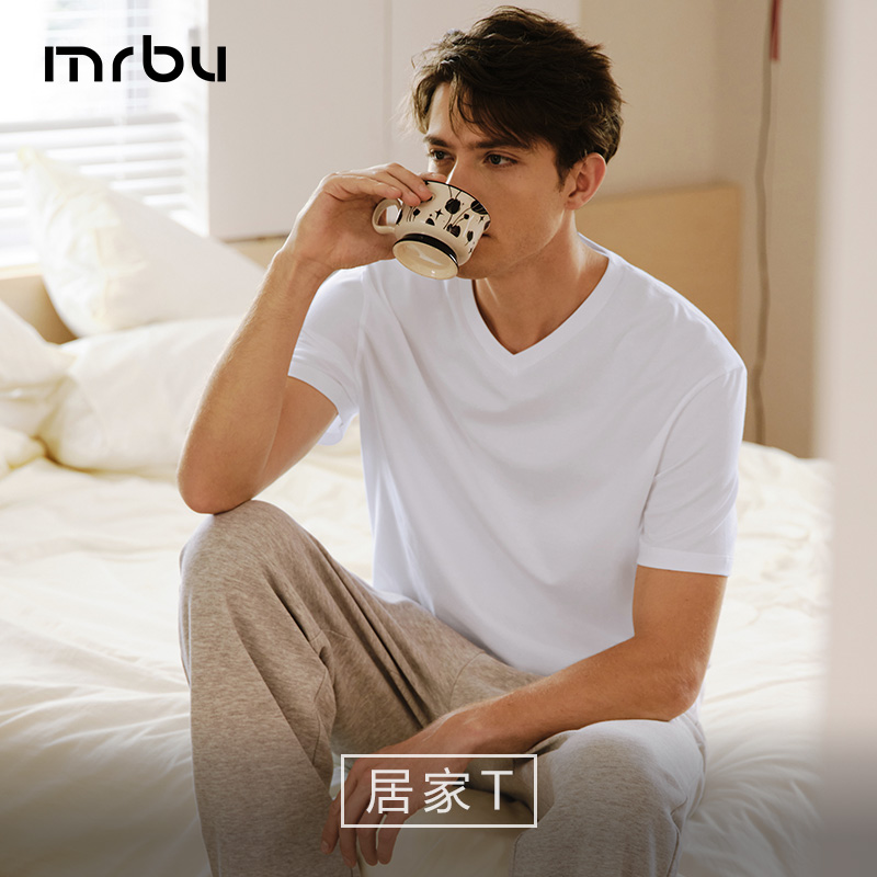 M.rBu布先生居家短袖T恤男纯棉亲肤舒适V领纯色简约男上衣GT15288