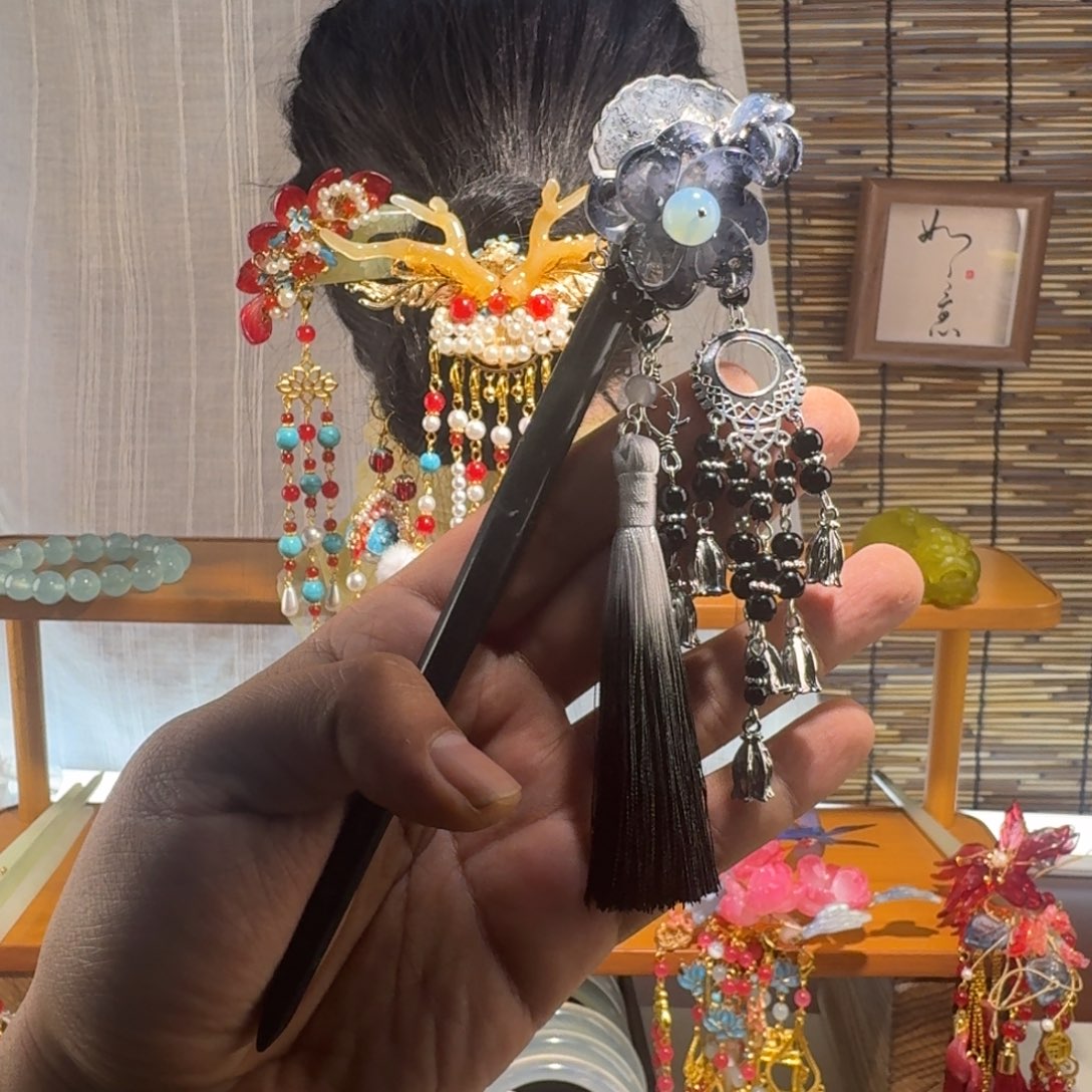 零***⁶蛇纹石玉合金发饰