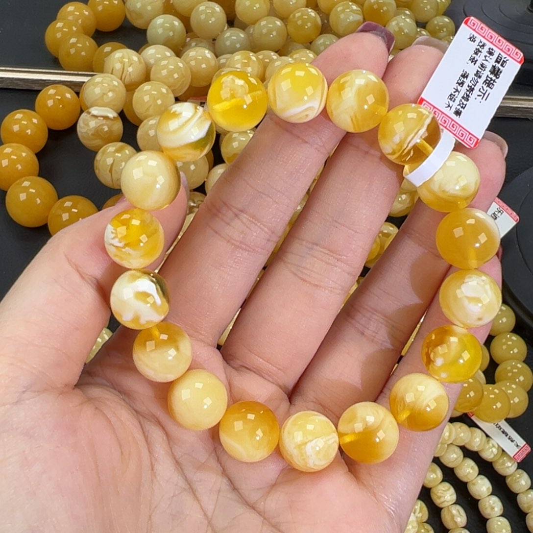 琥珀未镶嵌手链16.4金瓷白