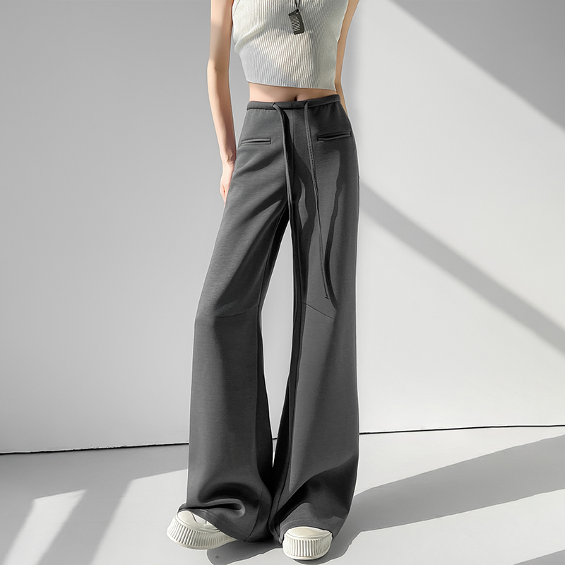 设计感抽绳休闲裤阔腿裤女秋冬高腰垂感直筒裤宽松裤子长裤拖地裤