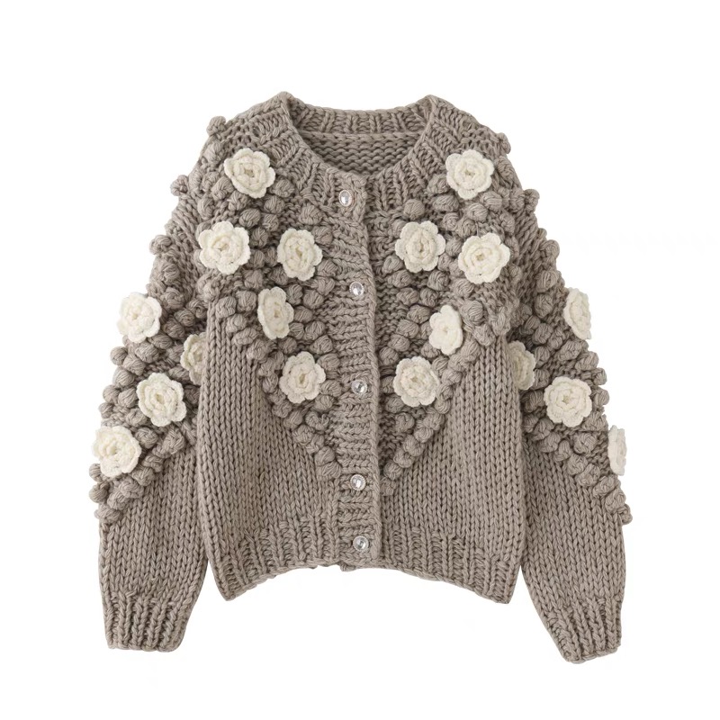 半勺中古屋vintage古着手工羊毛文艺钩花学院森系撞色马海毛毛衣