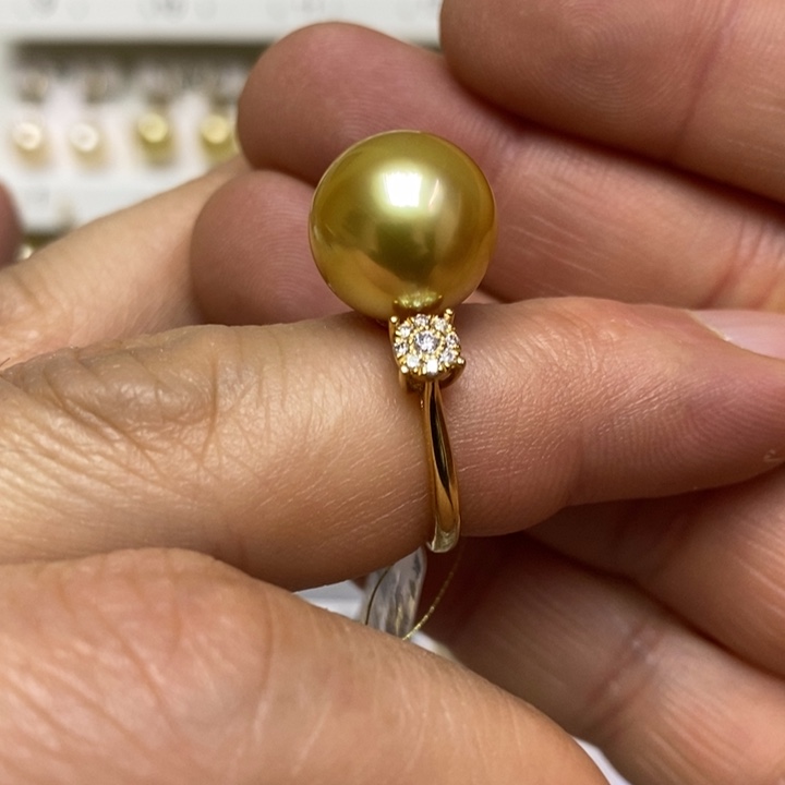 海水珍珠金珍珠戒指18K金镶嵌