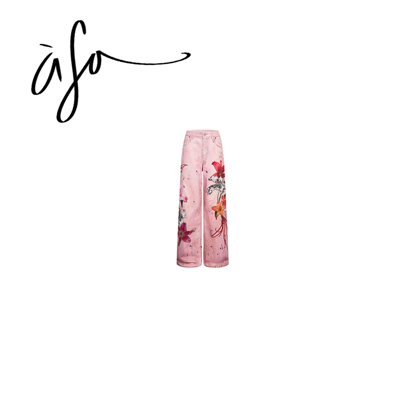 ASA-【粉色花卉印花牛仔裤】（ck00235）