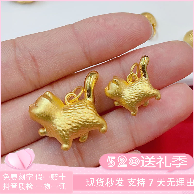 999足金傲娇猫吊坠女可爱小猫咪挂坠黄金招财猫锁骨链编绳送女友
