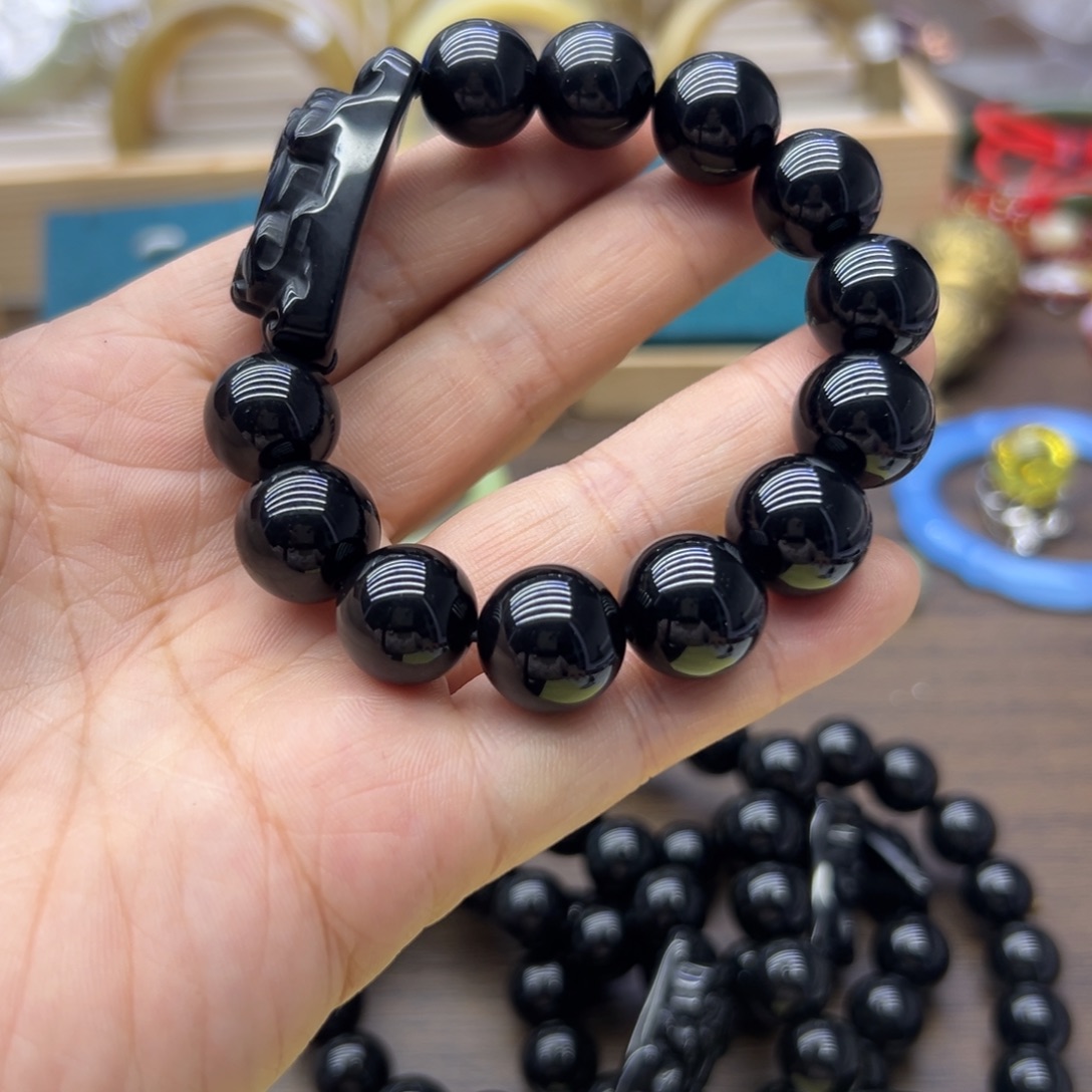 黑曜岩未镶嵌手链1223