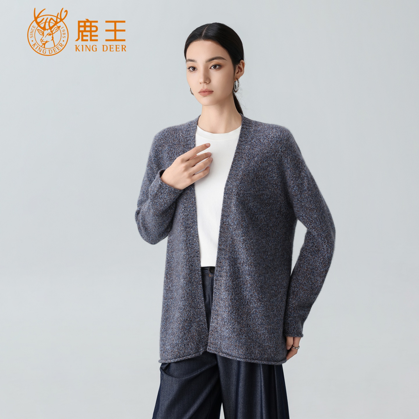 【专柜在售】鹿王女V领100山羊绒花纱针织开衫外套 加厚 912512077
