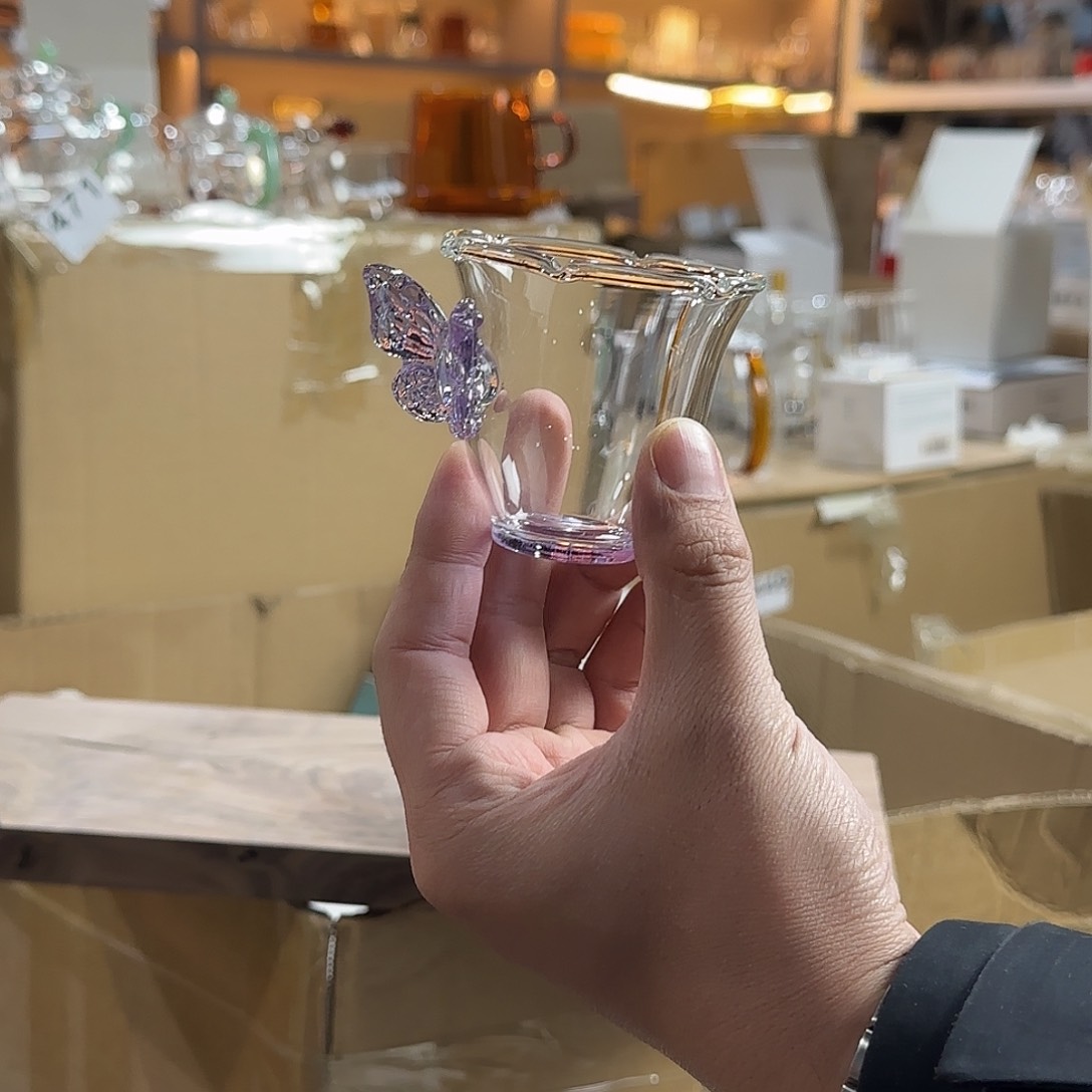 494高硼硅玻璃蝴蝶主人杯紫色微瑕