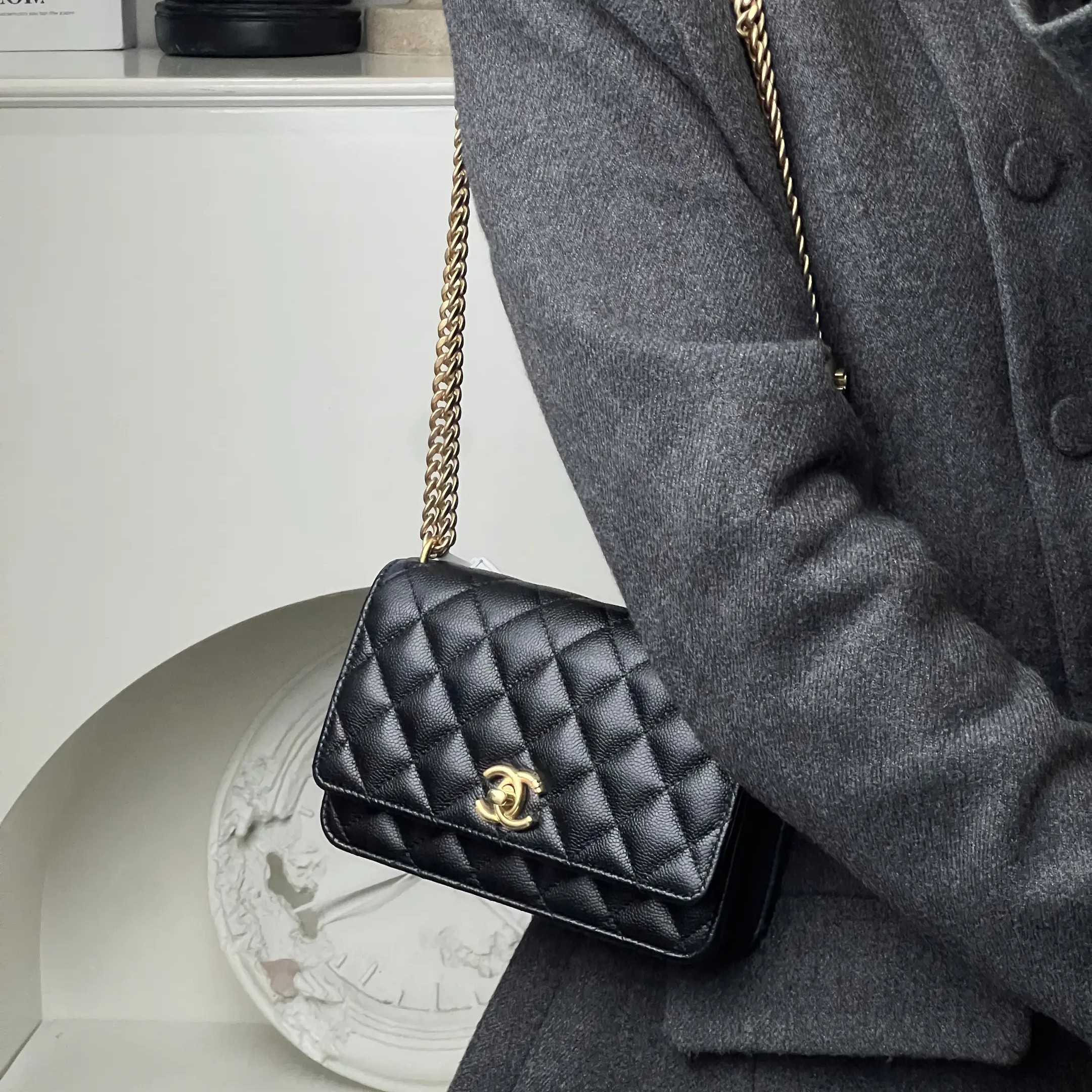 99新 Chanel/香奈儿 香奈儿24p爱心woc黑金荔枝纹/甄选