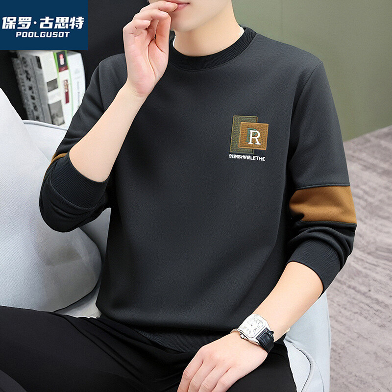 保罗·古思特圆领套头卫衣男2025秋季新款打底衫潮牌春秋男装宽松