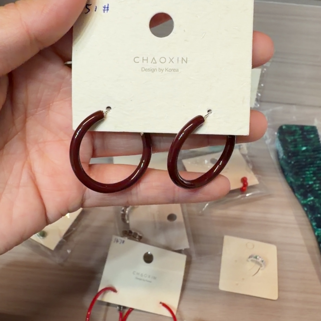 琉璃纯铜合金红色圈耳环