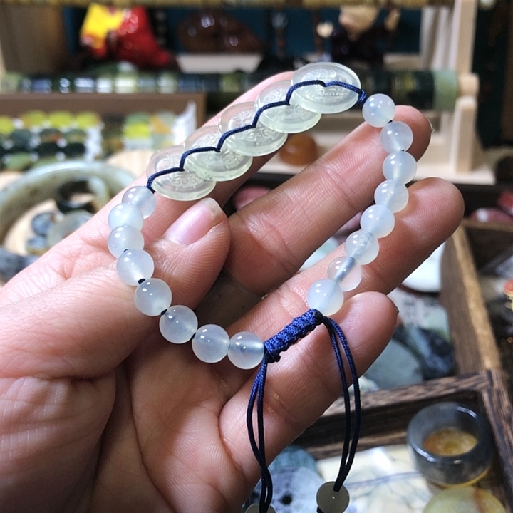 岫玉岫玉五帝钱手链未镶嵌