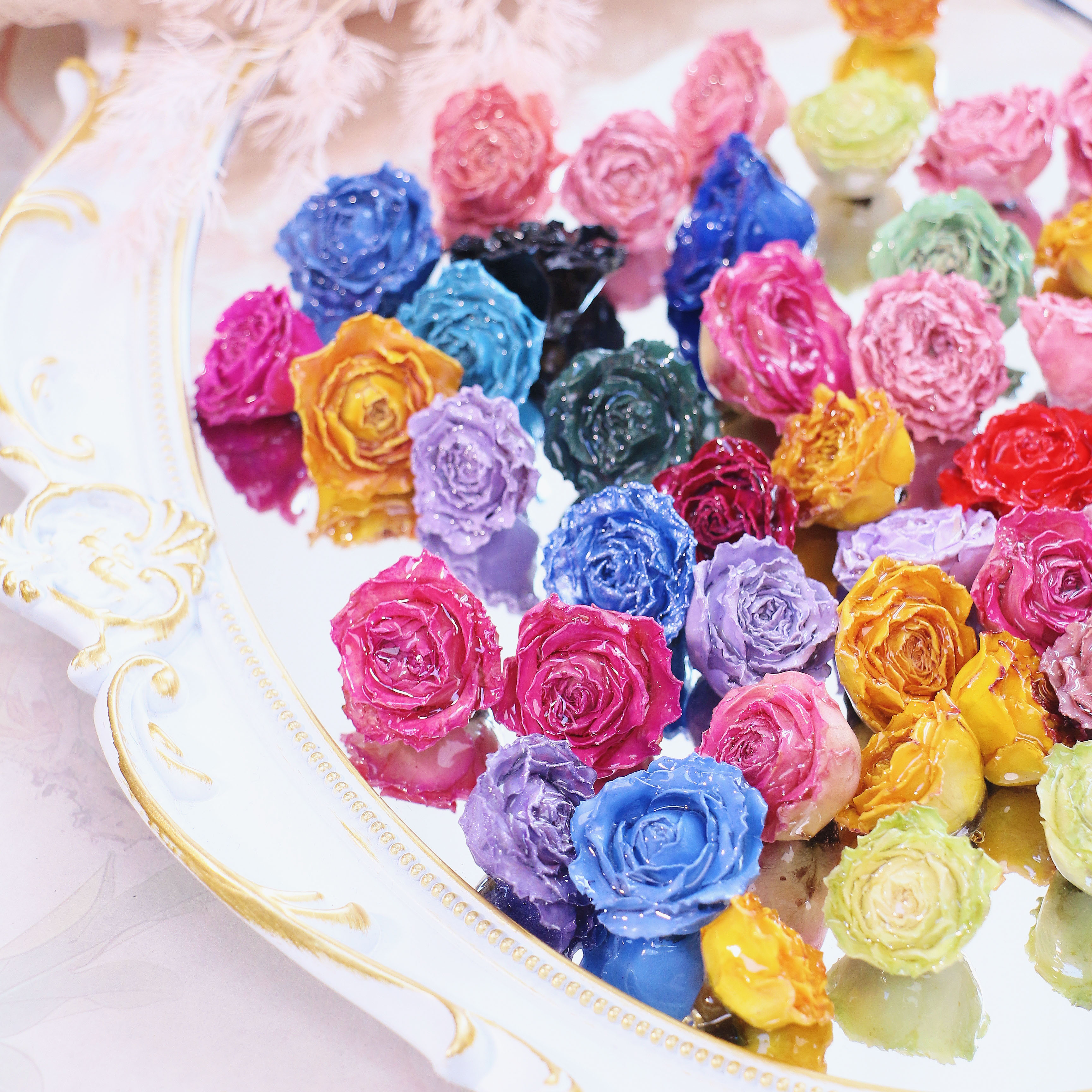 铜合金耳饰 滴胶干花玫瑰925银耳钉复古时尚真花永生花基础耳饰