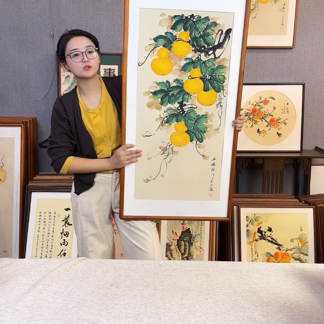 国画手绘带框尺寸：53*103