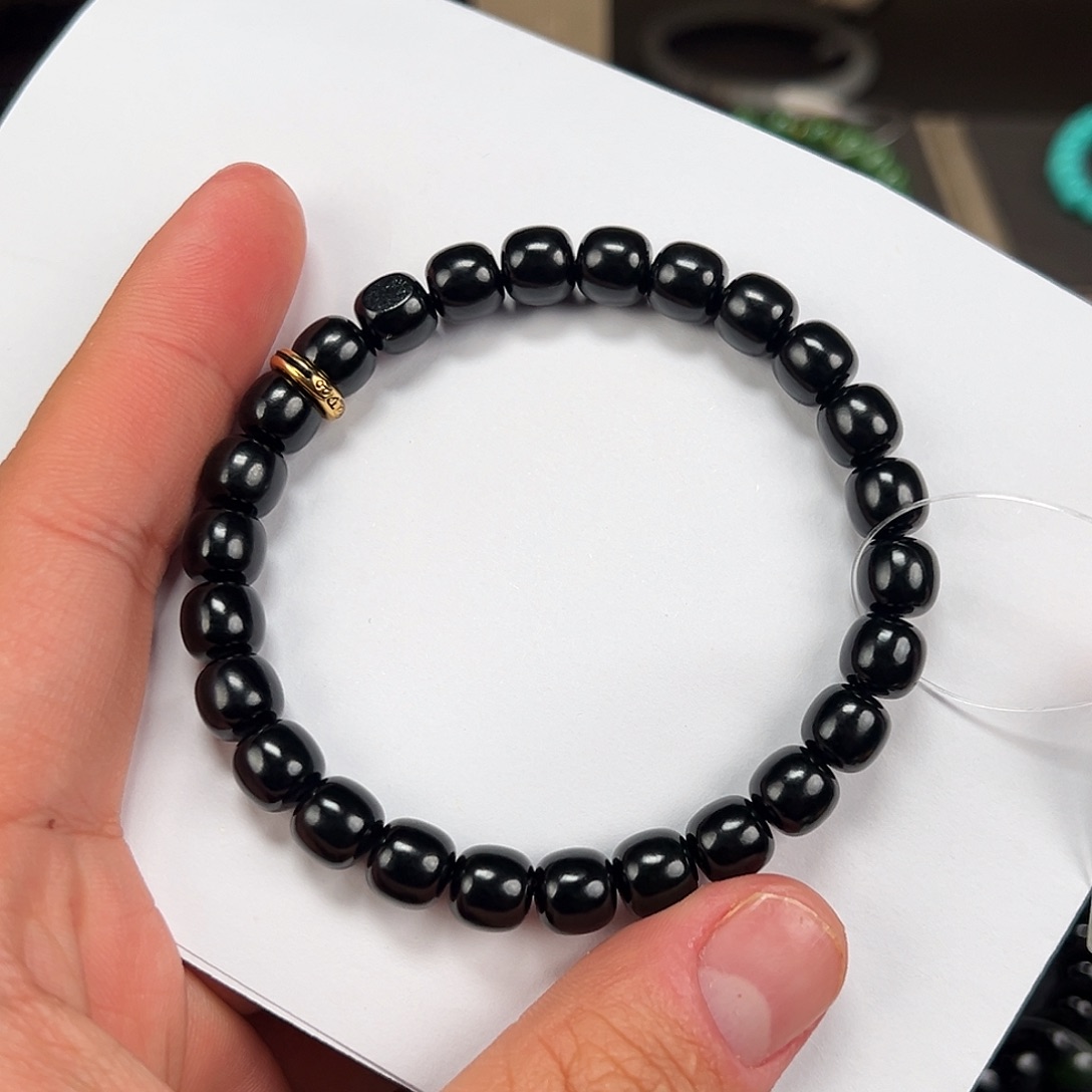 ****师和田玉未镶嵌手链卡8mm黑青藏物