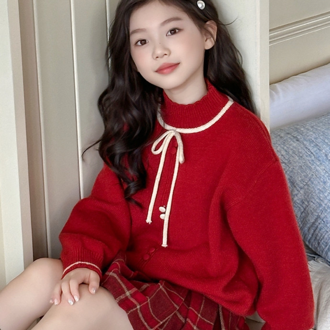 2025新款女童中大童秋冬韩版时尚套头毛衣