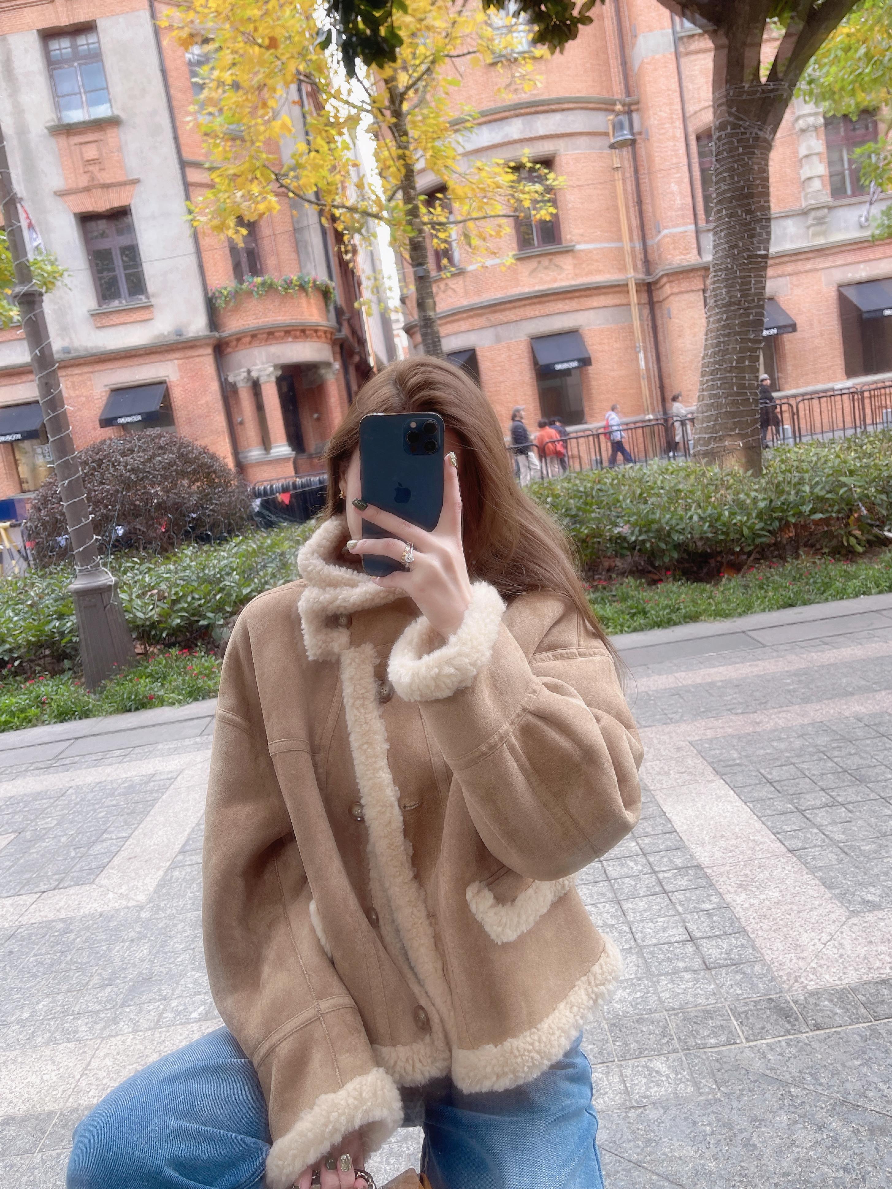 两面穿 翻领厚机车毛毛外套 冬季