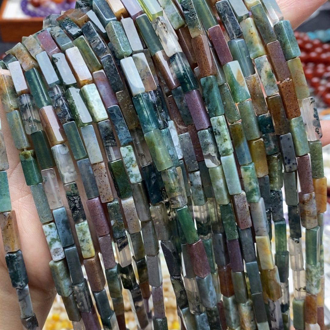 玛瑙/玉髓未镶嵌珠宝半成品一条装纯天然水草玛瑙方管4×13mm